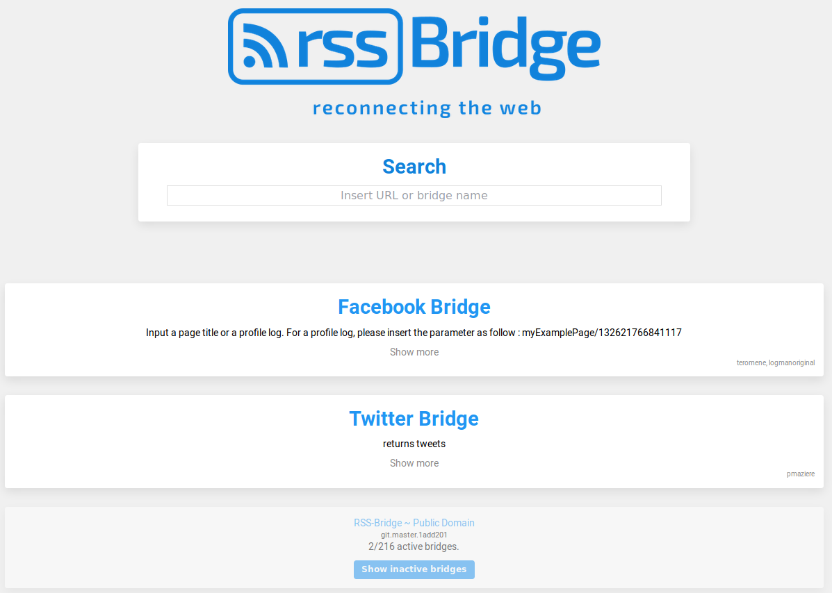 RSS-Bridge Screenshot 1